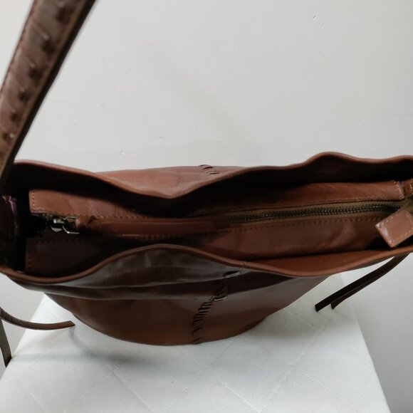 Kooba Limon Leather Woven Braided Accent Plaid Lined Hobo Shoulder Bag Brown - Picture 11 of 13